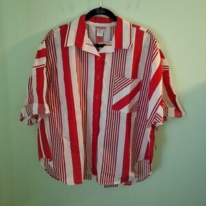 ❤️‍ Vintage Queen of Hearts 80s Red White Candy Stripe Button Down Shirt NWT XL